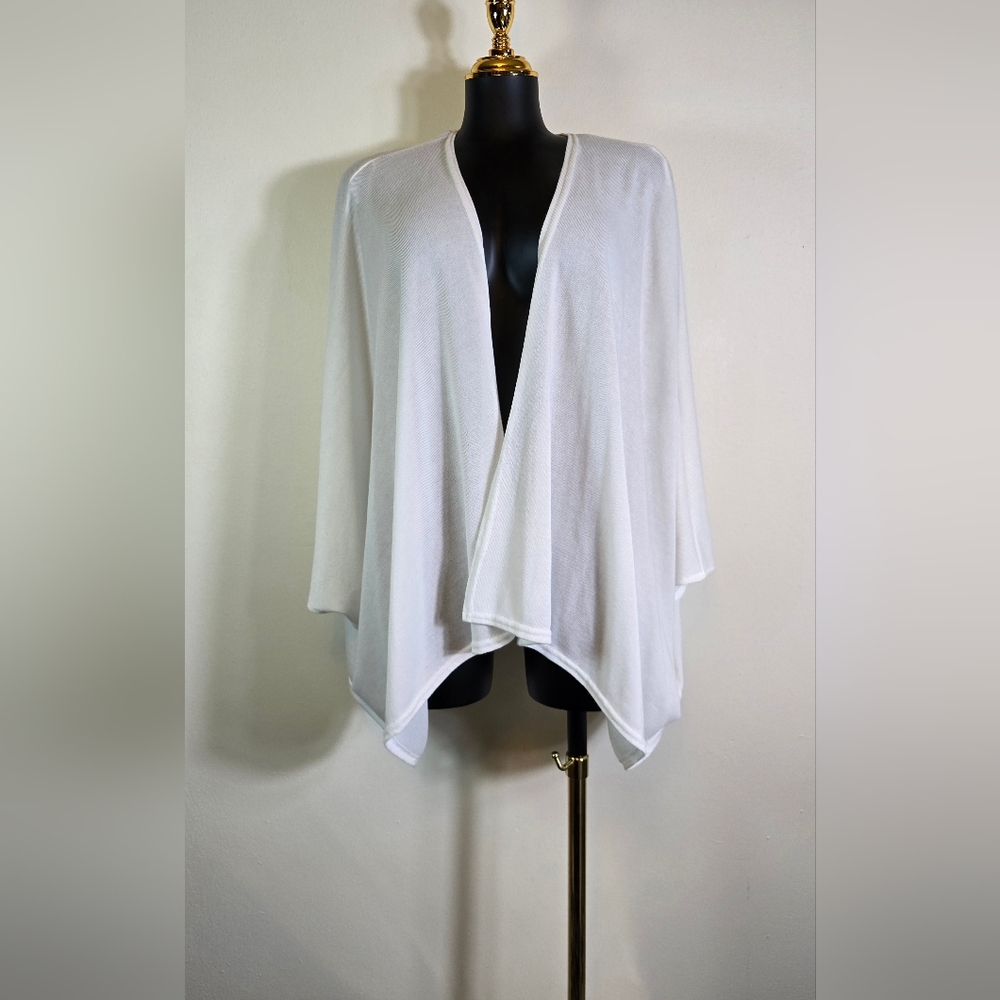 White Asymmetrical Shrug with Waterfall Hem